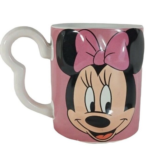 Disney Minnie Mouse Signature 3D Face Pink White Shaped Handle Ceramic Mug - Picture 1 of 4